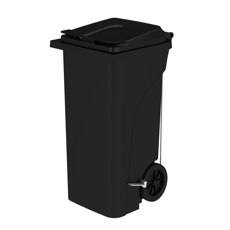 Safco Products Plastic Step-On 32 Gallon Trash Can For Hands-Free Disposal, Black
