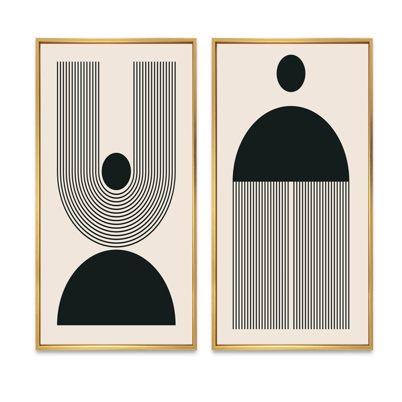 Minimal Late 20S Geometric Aesthétique VII - ensemble de 2 peintures, H 40 po x l 40 po x P 1,5 po, Cadre doré