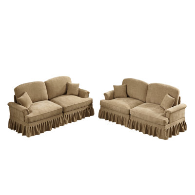 Ensemble de canapé modulaire moderne 2 pièces avec accoudoirs évasés et jupes amovibles