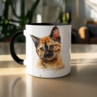 Cat Design 11oz Accent Mug – Ceramic Coffee Cup with Colored Handle and Interior