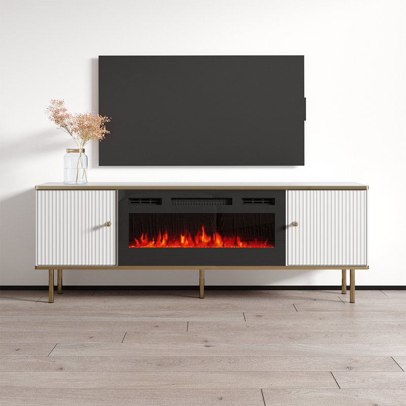Camelia 63" Modern TV Stand with Electric Fireplace, Matte Finish, Media Storage