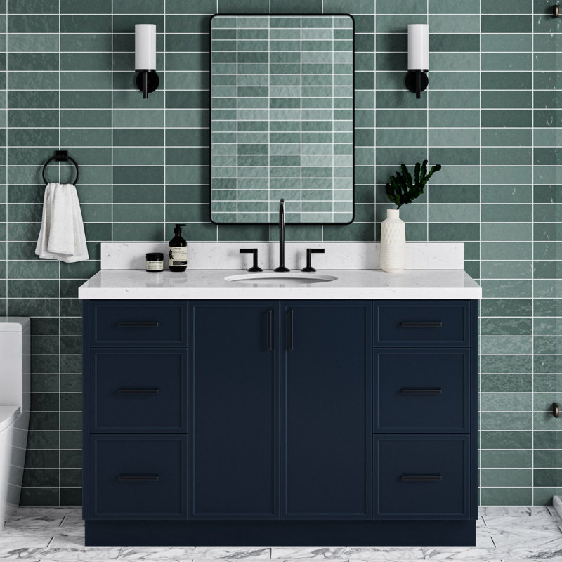 ARIEL Kelly 60 Single Sink Bathroom Vanity with Carrara Quartz Top, Midnight Blue, Oval, 54"