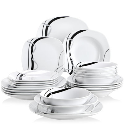 24 Piece Porcelain China Dinnerware Set - Service for 6