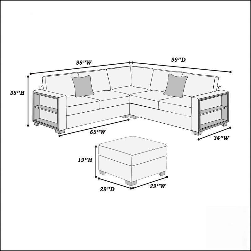 Contemporary Functional Sectional Sofa 4Pc Set With Built-In Shelves, Gray Boucle Fabric, L-Shaped Design For Living Room Comfort And Style.