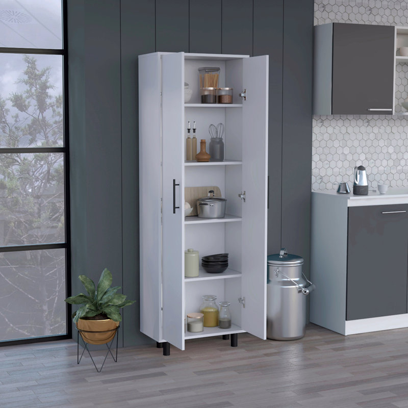 Cabinet 71"H, Five Internal Shelves, Two Doors, White