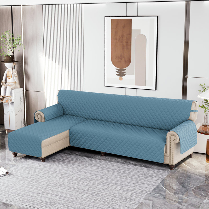 Housse pour canapé modulaire réversible, H 0,2 po x l 82 po x P 22 po, Microfibre grise bleue