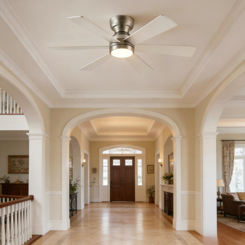 Ventilateur de plafond moderne à profil bas de 46 po avec lumière DEL intégrée, Nickel, Blanc