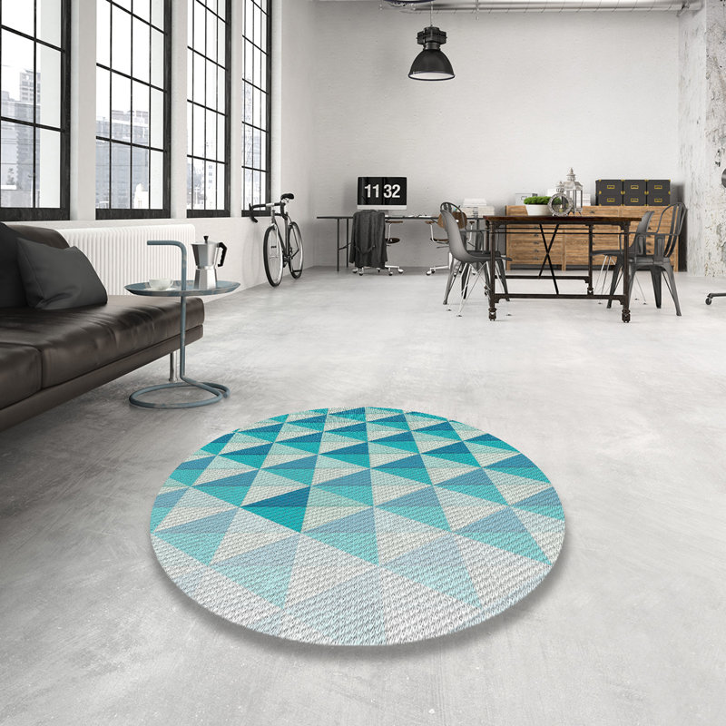Tapis vert clair/gris/beige à motifs, Rond 4 pi