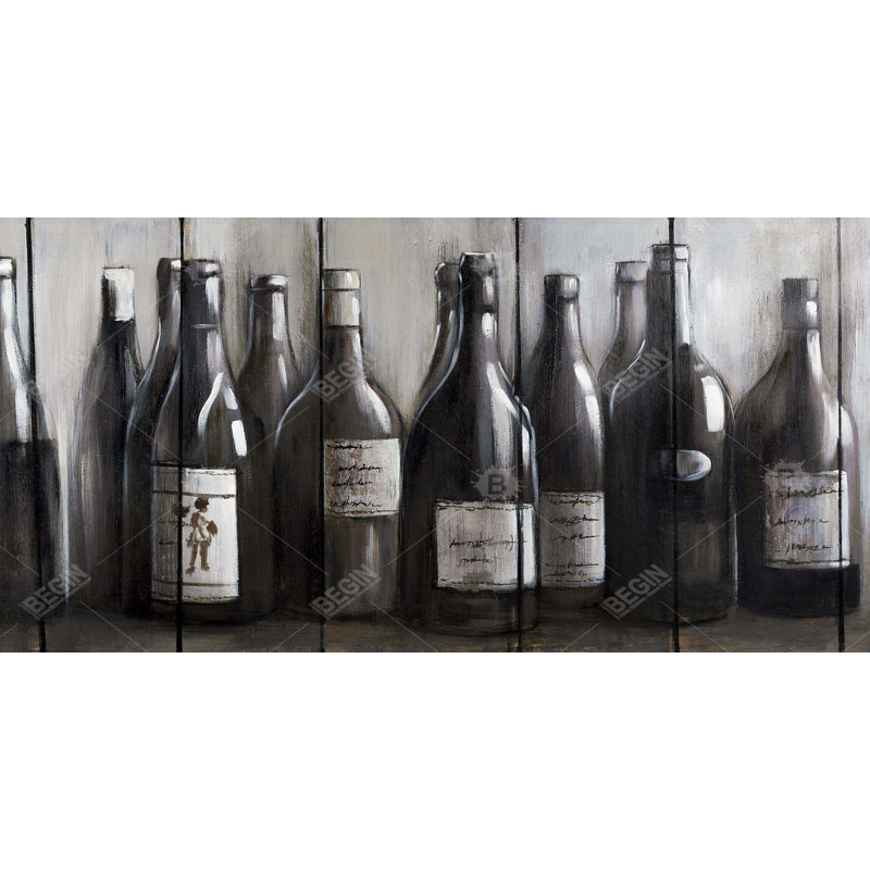Bouteilles de vin sur bois - Décoration moderne sur toile