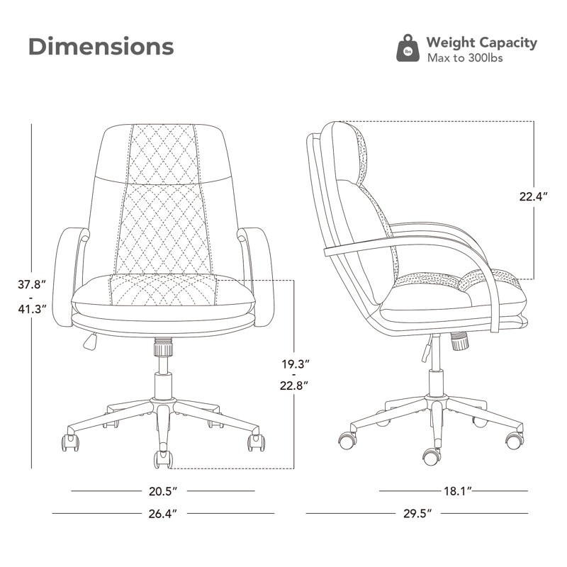 Mid-Century Diamond-Stitched 360° Swivel Office Chair, Genuine Leather Espresso