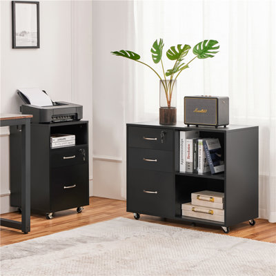 3 -Drawer 2- Shelf Mobile Filing Cabinet
