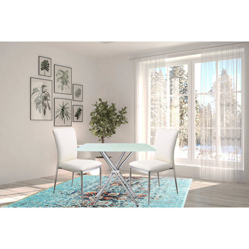 Ensemble de salle à manger carré de 91 cm (36 po) - Style contemporain blanc doux avec table en verre trempé et 2 chaises rembourrées. Pieds en similicuir pour une élégance moderne.