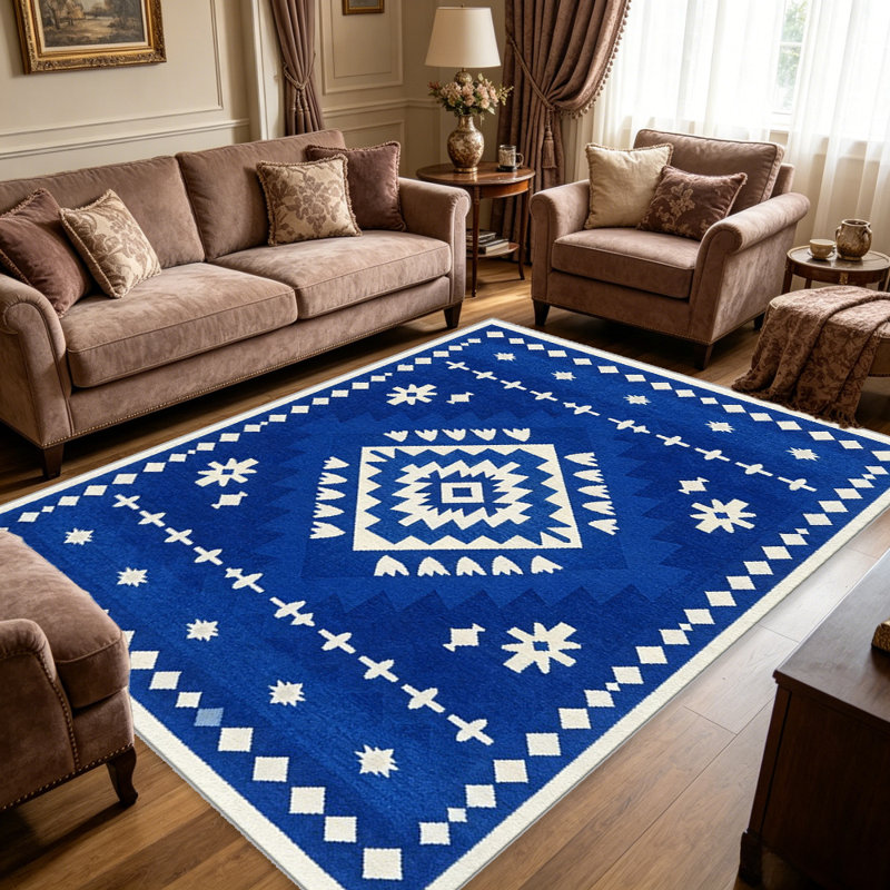 Blue Tribal carpet-easy to clean, machine-washable, soft and comfortable; suitable for door mats, kitchens, living rooms, bedrooms, corridors, and laundry areas. Easy to clean, durable carpet for home decoration.