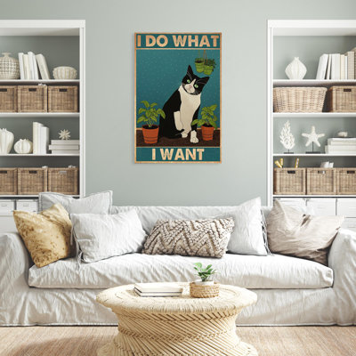 "Tuxedo Cat I Do What I Want" - 1 pièce rectangulaire Tuxedo Cat I Do What I Want - 1 pièce, impression sur toile tendue sur toile tendue