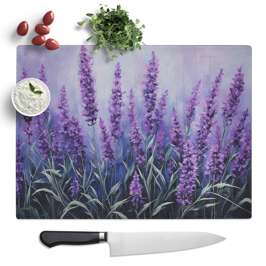 Lavender Flower Contemporary  Glass Chopping Board