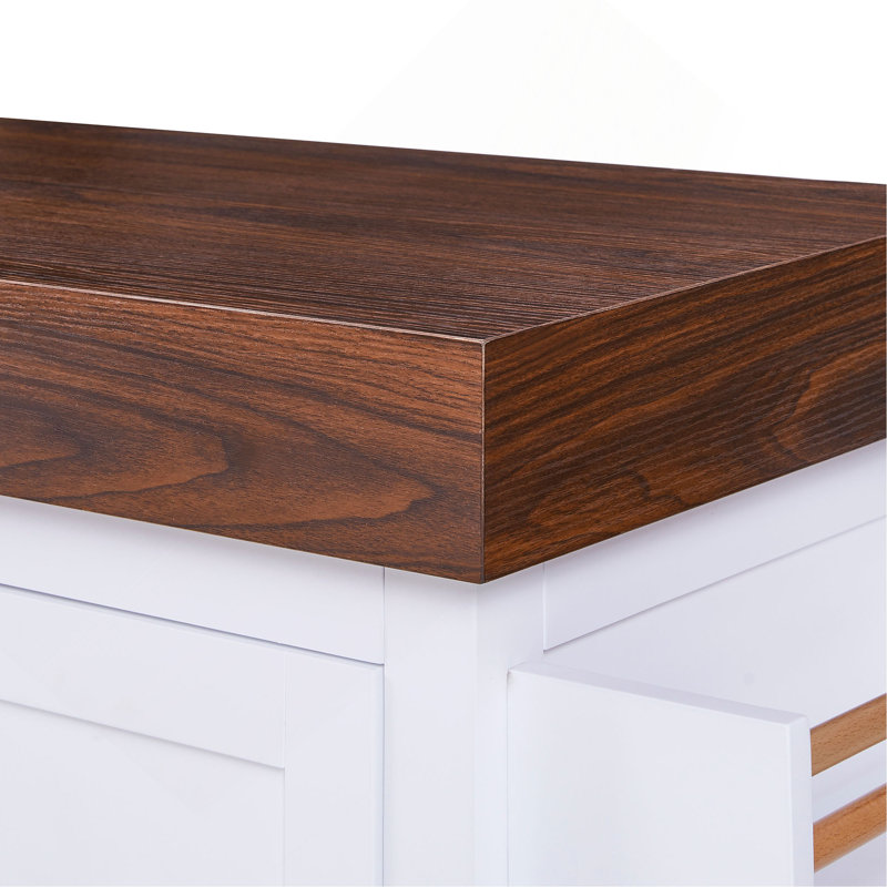 Grand îlot de cuisine de 53 po avec bureau de 3,5 po d'épaisseur, supports à épices et à serviettes, îlot de cuisine roulant avec rangement sur 5 roulettes, 2 très grands tiroirs, pour la maison, la cuisine, la salle à manger