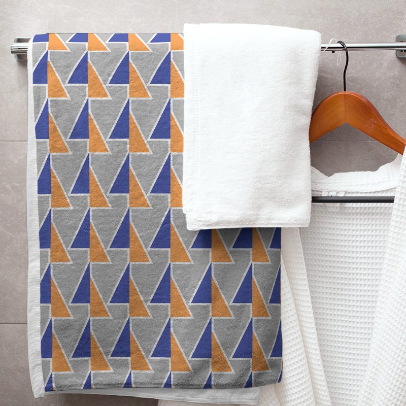 Serviette de bain à flèches changeées, Orange, bleu et gris