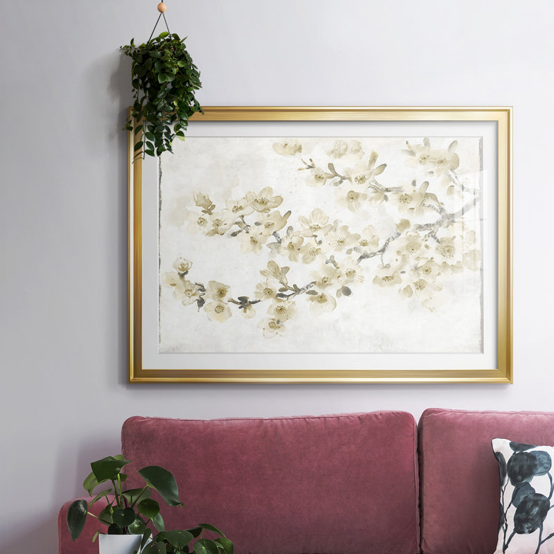 «Neutral Cherry Blossom Composition I», reproduction d'art encadrée, Or, H 19 po x l 27 po x P 1,5 po