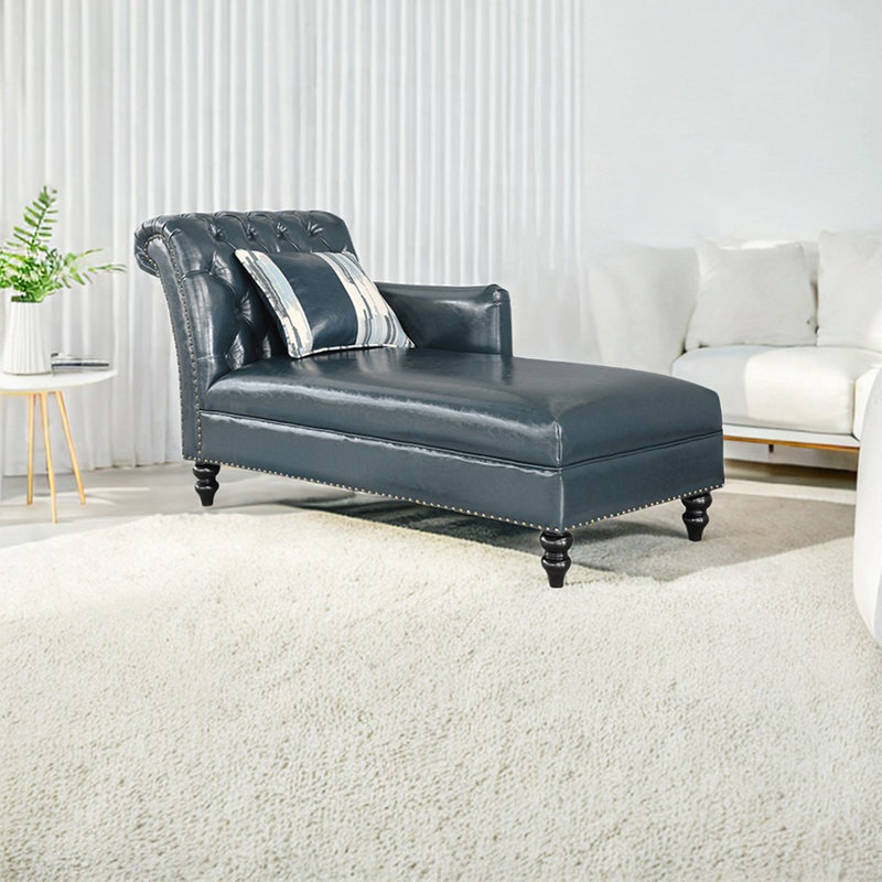 Chaise longue rembourrée Tidus, Bleu, Accoudoir à gauche (vu de face)