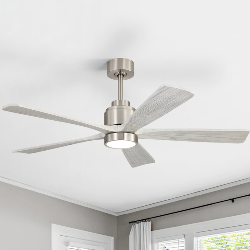 Ventilateur de plafond 52 po à pales en bois massif à intensité variable avec lumières et télécommande, Nickel