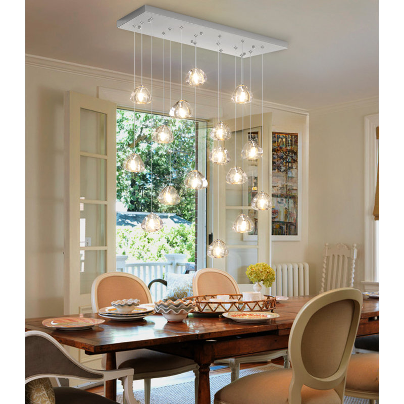16-Light Dimmable LED Rectangular Crystal Chandeliers, Nickel brossé