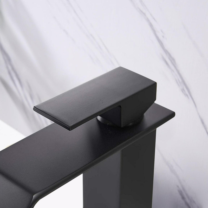 Single Handle Bathroom Vanity Sink Faucet with Waterfall Spout, Matte Black
