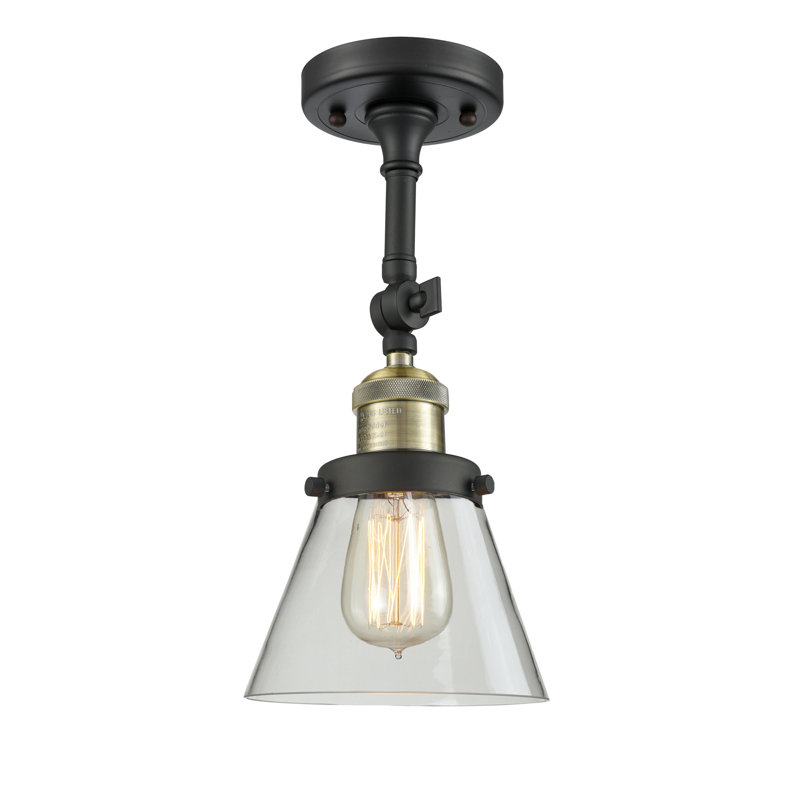 Applique murale 1 lumière Cone, Ampoule incandescente rétro 60 watts, Clair, Laiton antique noir