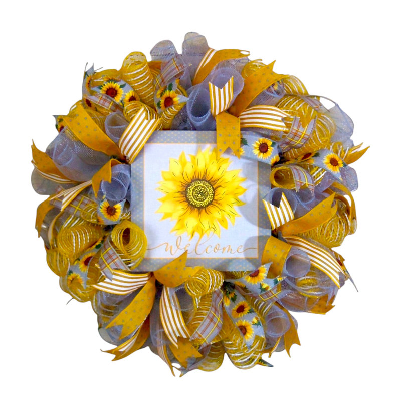 Fall Sunflower Wreath Welcome Sign Everyday Wreath