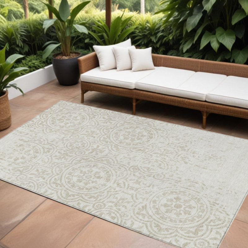 Tapis intérieur lavable beige 10 pi x 14 pi Medallion