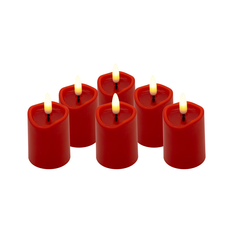  Battery Operated 3D Wick Flame Mini Pillars - 6 Piece, Red