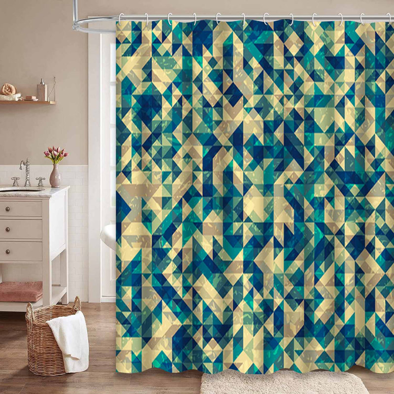 Rideau de douche abstrait à triangles géométriques bleus avec 12 crochets, L 72 po x l 84 po