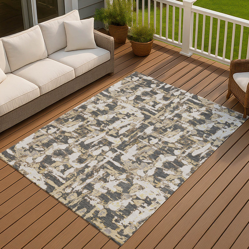 Machine Washable Indoor/Outdoor Chantille ACN2678 Abstract Rug, Graphite, 3' x 5'