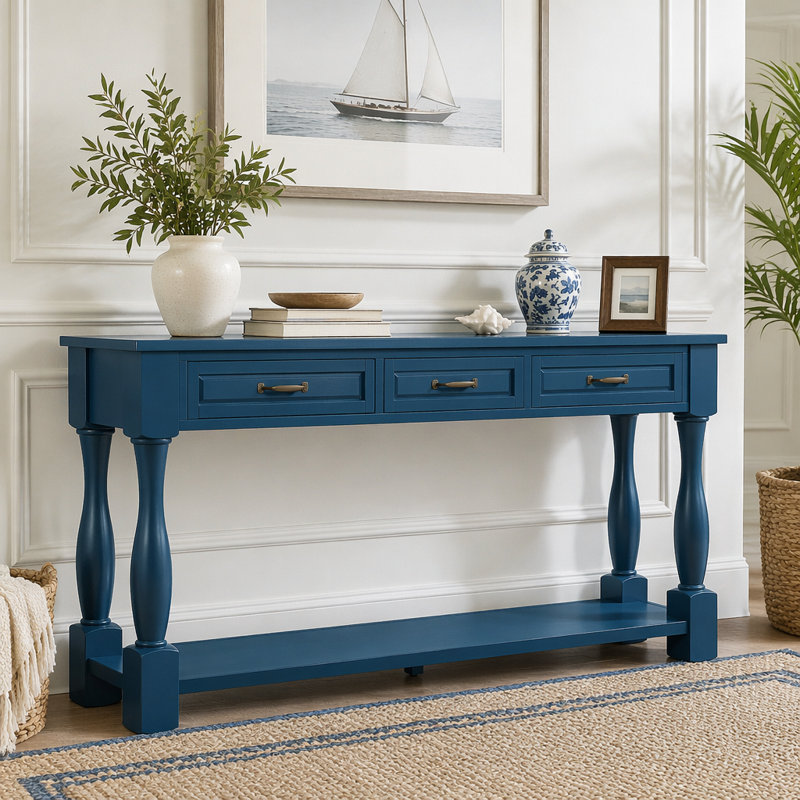 63.38 " W Console Table, Navy Blue