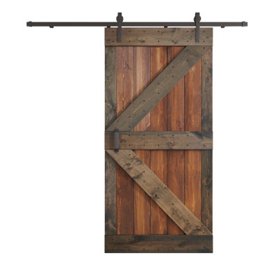 Paneled Wood and Metal K Series DIY Knotty Barn Door with Installation Hardware Kit