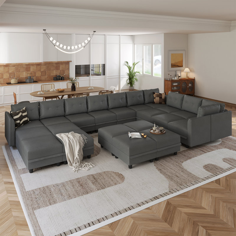 Zendajas Upholstered U-Shaped Sectional Reversible, Gray Faux Leather