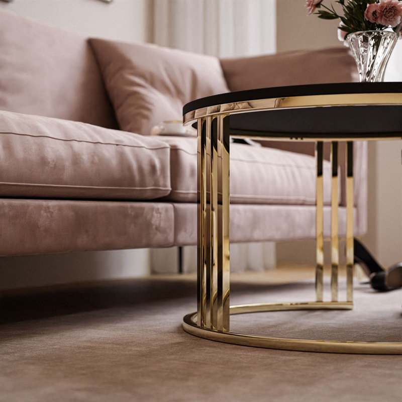 Clemont Double Pedestal Coffee Table, Gold Chrome
