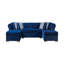Canapé modulaire en U et méridienne en velours bleu trois pièces avec coussins décoratifs