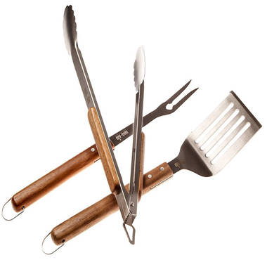 4 Piece Ash Wood Grill Tool Set