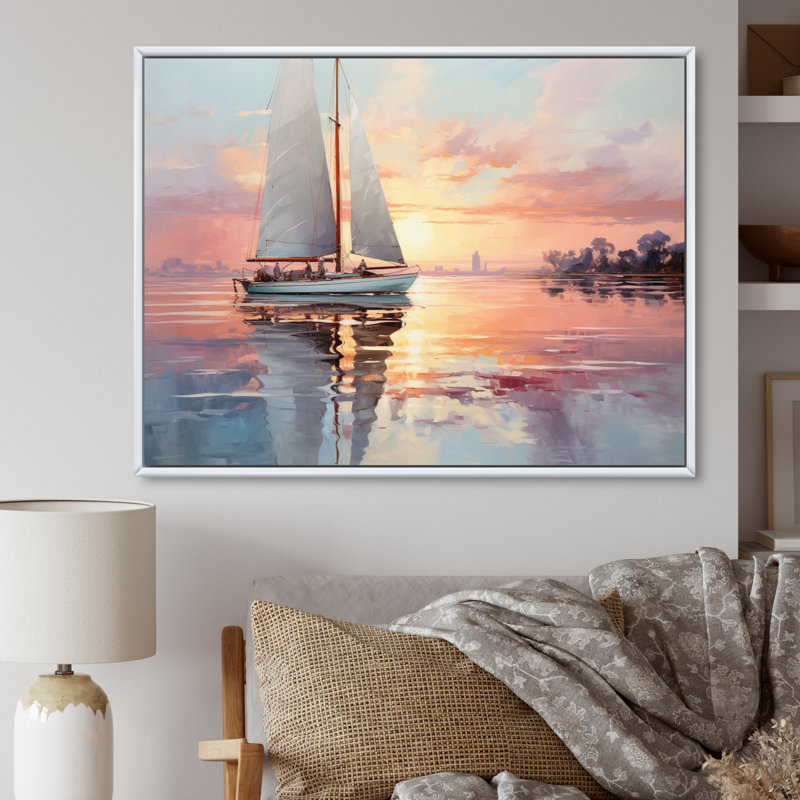 Voilier Dreamy Regatta II - impression, Cadre flottant blanc, H 24 po x l 32 po x P 1 po