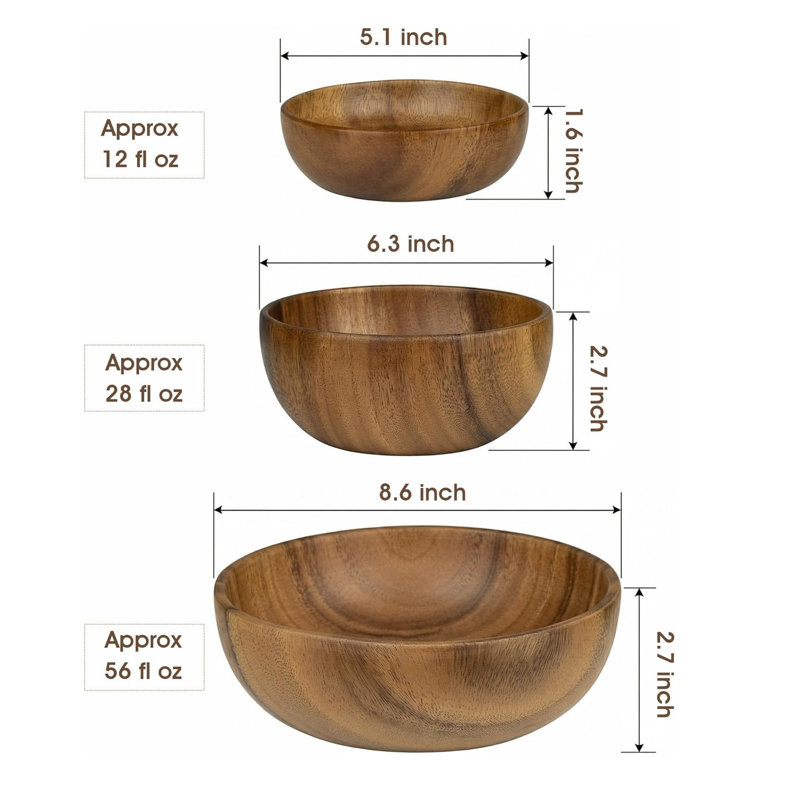 3-Piece Wood Salad Bowl Set
