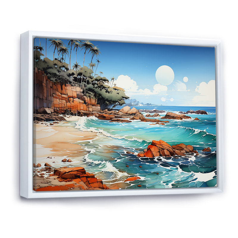 «Blue Beach Waves Fusion I», reproduction, Cadre flottant blanc, H 12 po x l 20 po x P 1 po