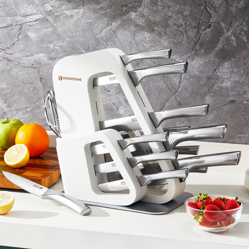 Ensemble de 14 couteaux avec aiguiseur intégré en acier inoxydable allemand, Blanc