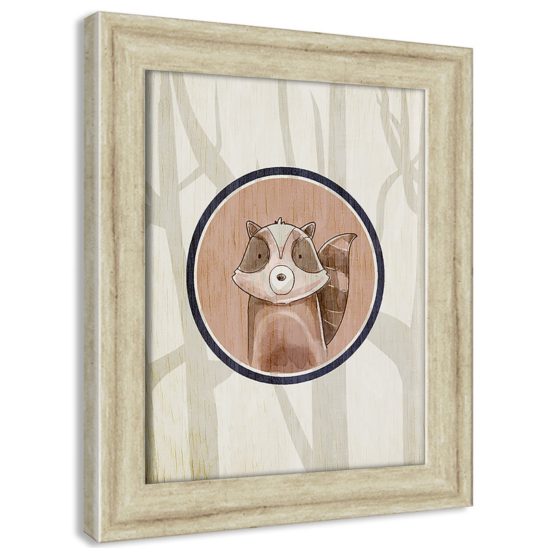 Animaux de la forêt, impression sur papier 1 pi, H 10 po x l 8 po x P 0,6 po, Cadre plat beige