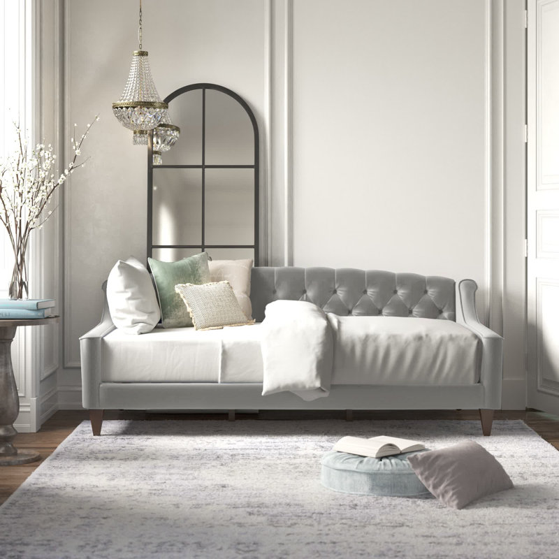 Lit de jour simple Chapalet, Velours gris opale
