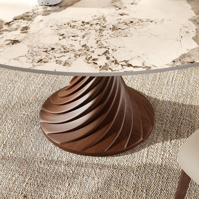 Table de salle à manger Modern, 29.5" H x 47" W x 47" D, Glossy Ink-wash / Dark Walnut