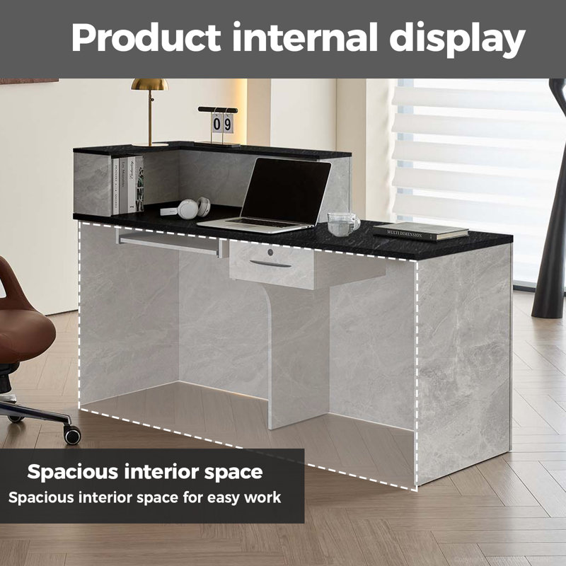 Modern Reception Desk With Elevated Corner Storage – Functional Office Desk With Lockable Drawers And Cable Management