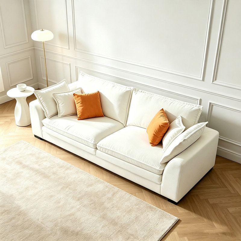 Canapé standard en velours blanc crème, H 33,46 po x l 86,61 po x P 39,37 po