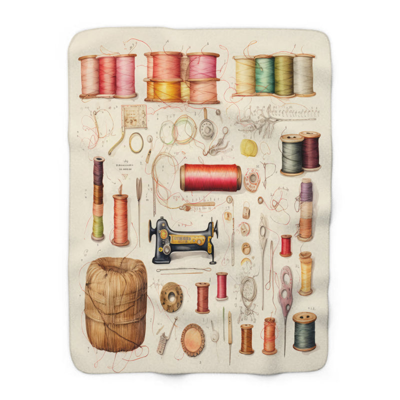 Outils de couture à l'ancienne - couverture en sherpa de qualité supérieure 1 pièce - reproduction d'art luxueuse