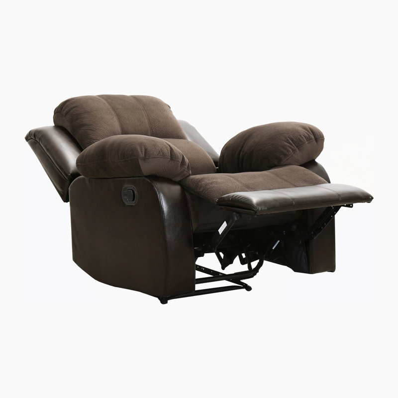 Mccubbin 38" Traditional Textured Microfiber & Faux Leather Reclining Chair with Tab Pull Reclining Motion, Solid Wood & Plywood Frame