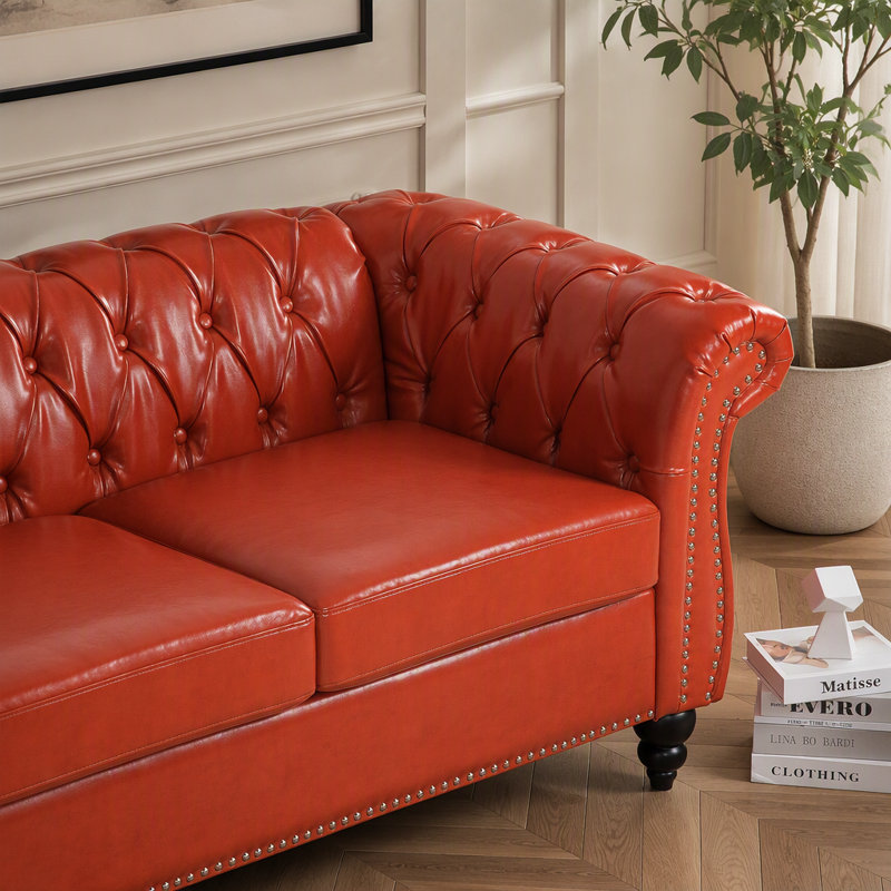 Canapé Chesterfield 84,65 po, Similicuir orange